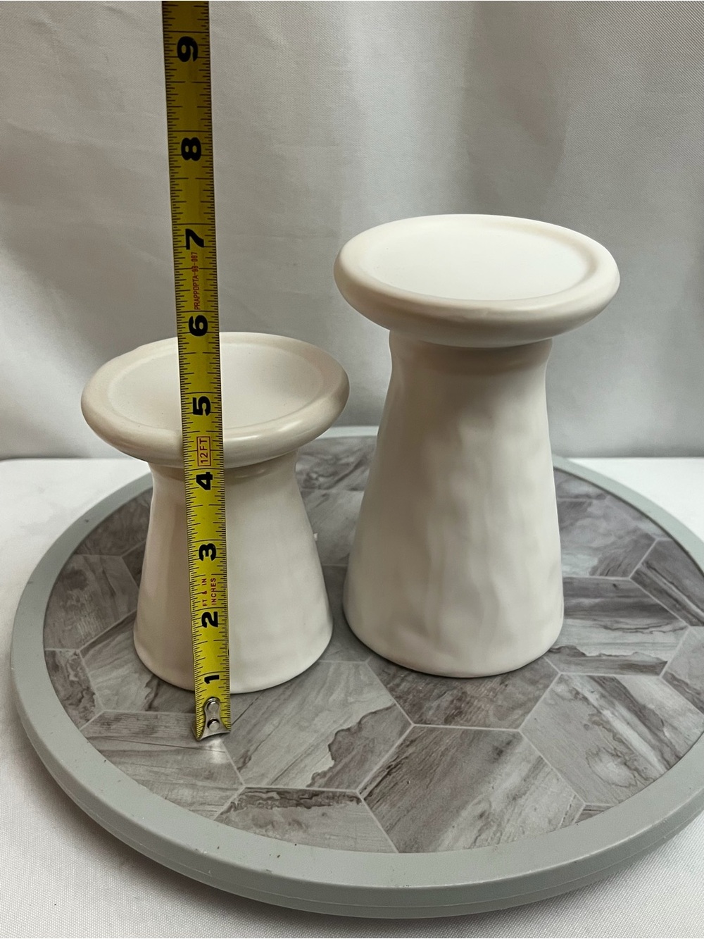Nook & Co White Ceramic Stoneware Pillar Candle Holders Set of 2 Modern - Picture 9 of 9